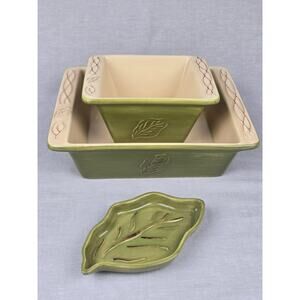 Tastefully Simple Host Collection Set Sage Green Leaf Pottery Set